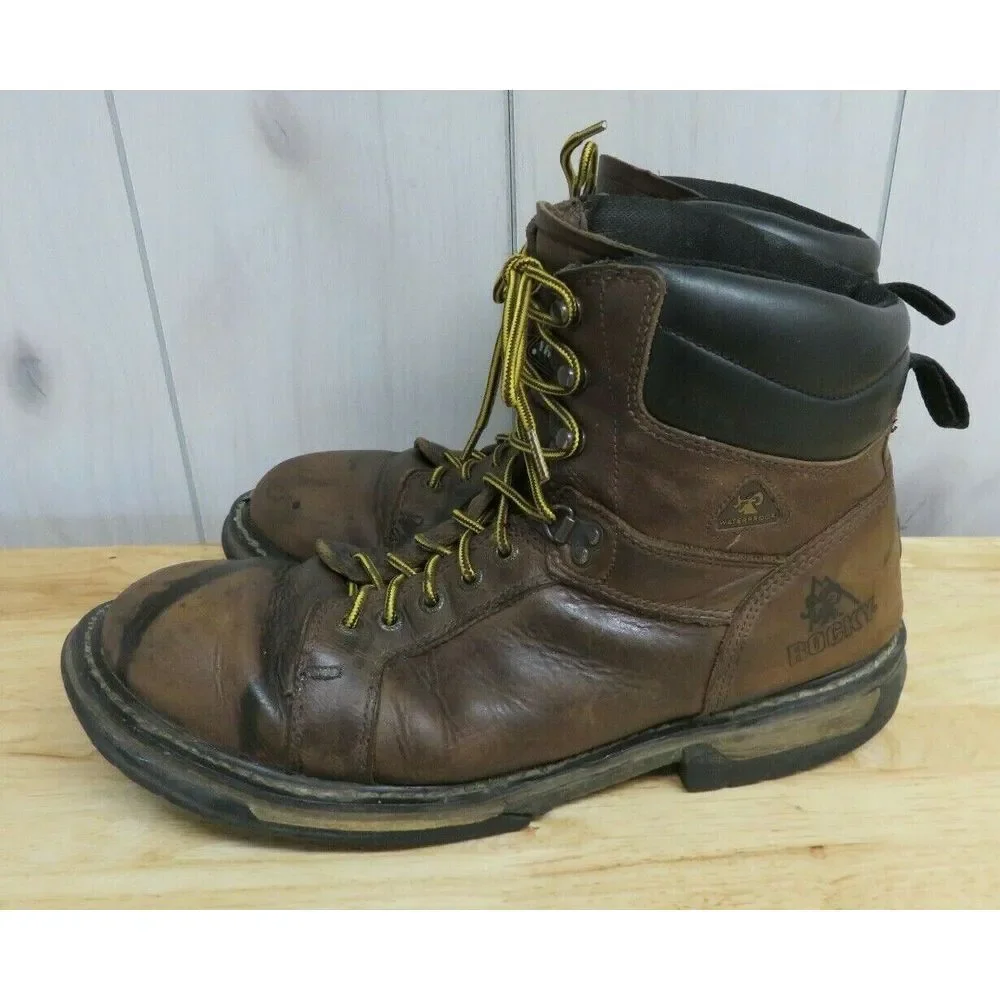 Mens‎ Rocky Ironclad Waterproof Boots 5703 Size 14 W Brown Leather Workwear